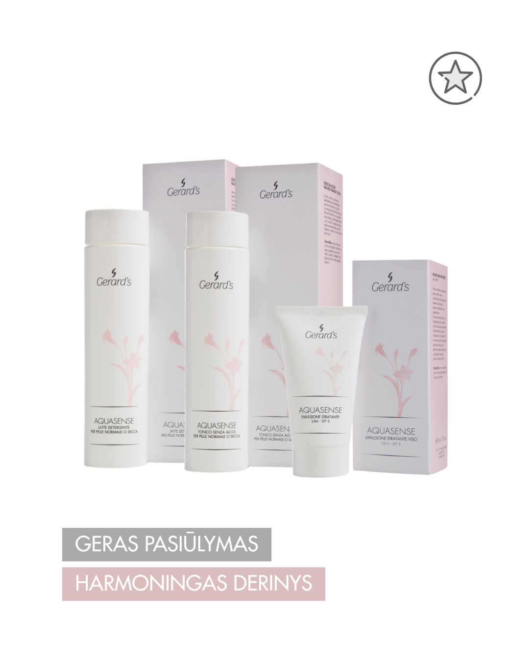 Gerard’s rinkinys drėgmės balansui ir komfortui Aquasense (pienelis + tonikas + emulsija)