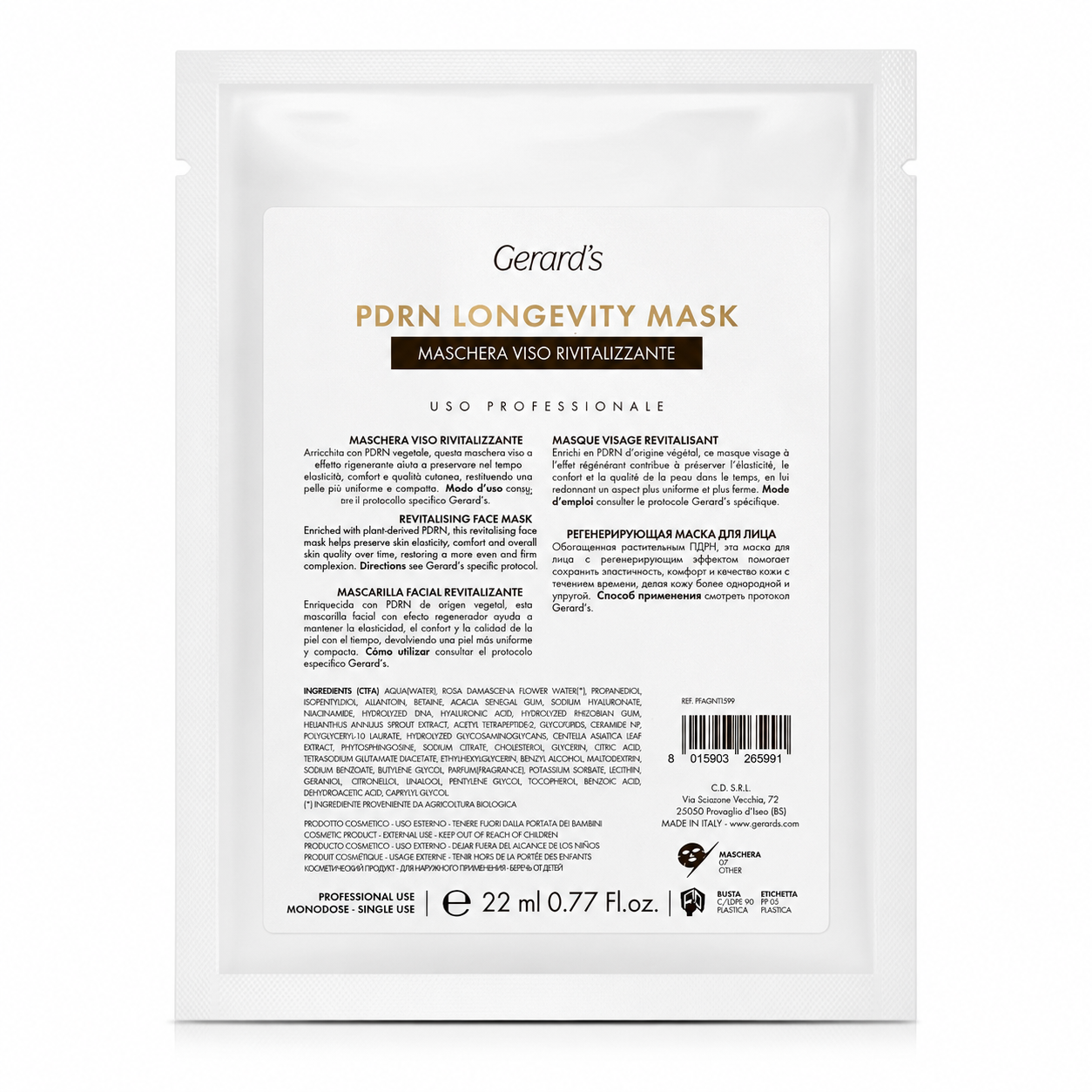 Gerard’s PDRN Longevity Mask – profesionali revitalizuojanti veido kaukė, 22 ml