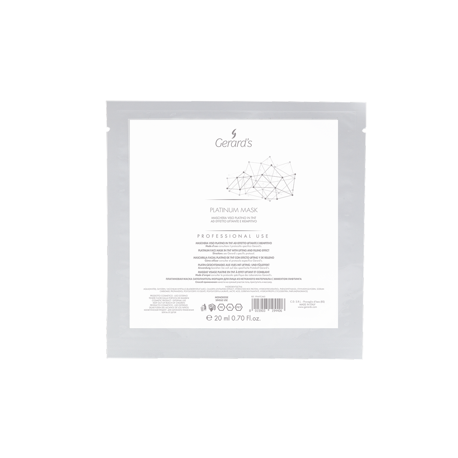 Gerard's prabangi lakštinė kaukė Platinum Mask, 20ml