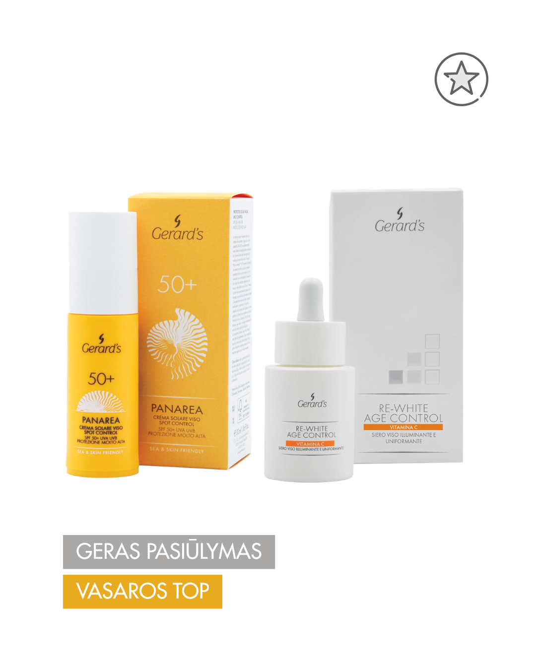 Gerard’s rinkinys skaistumui ir apsaugai nuo pigmentacijos: vitamino C serumas ir SPF50 kremas